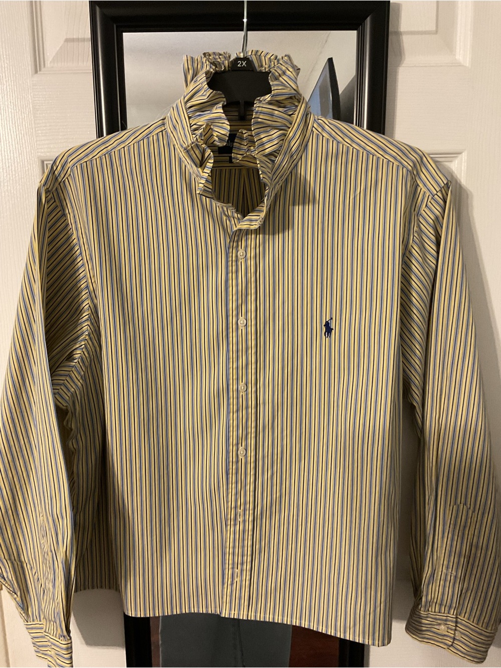 Upcycled Ralph Lauren Yellow & Blue Striped Button-Up Dress Shirt